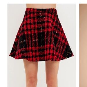 English factory tweed plaid flare mini skirt